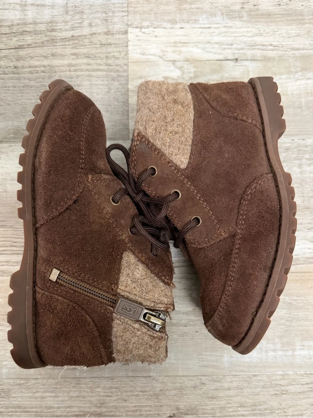 UGG Orin Wool & Leather Brown Boots Shearling Insert Toddler/Little Kid, size 9